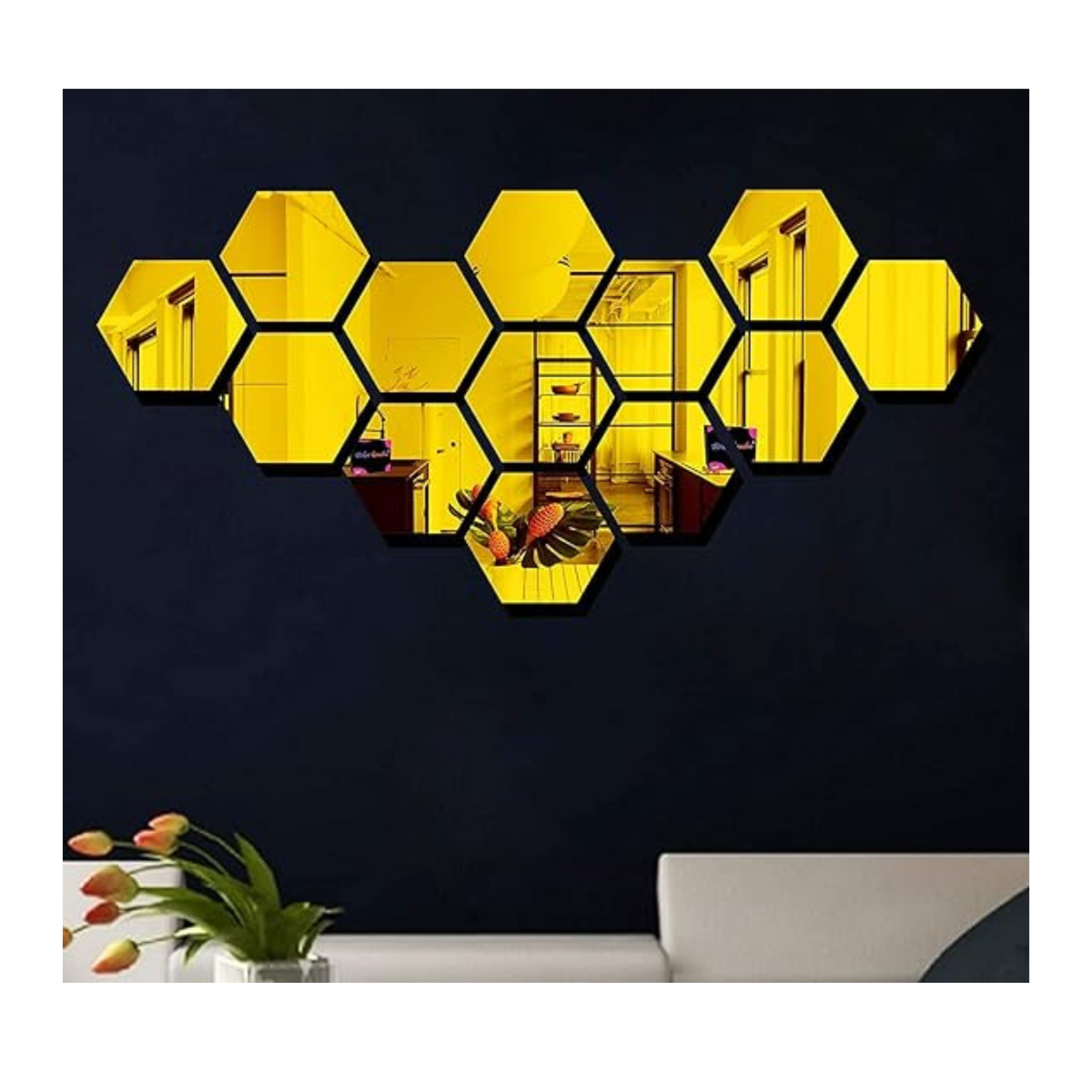 Hexagon Acrylic Mirror Set – 13-Piece Modern Decorative Wall Mirrors