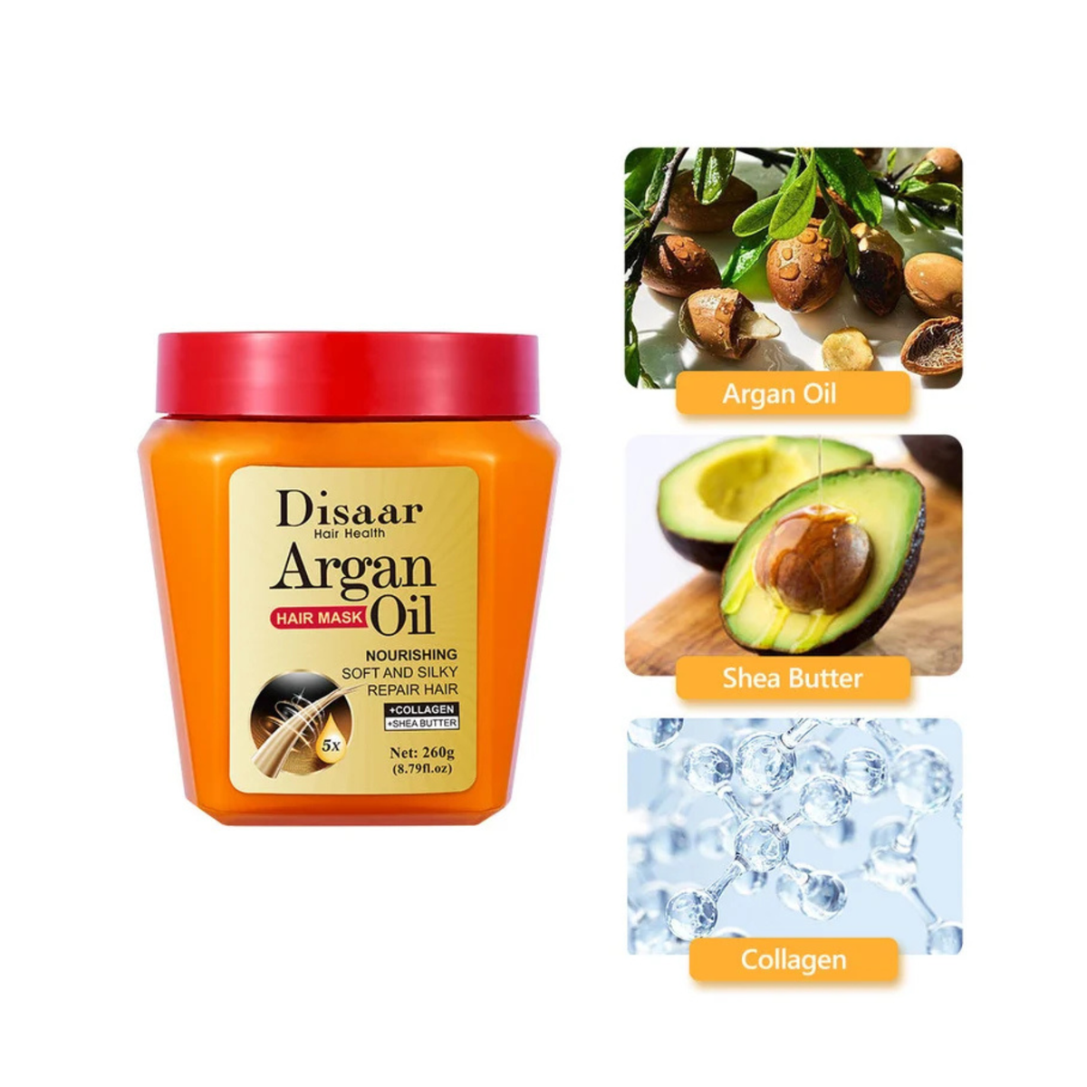 Disaar Argan Hair Mask Oil 260g – Nourishing Hair Repair Treatment with Collagen & Shea Butter