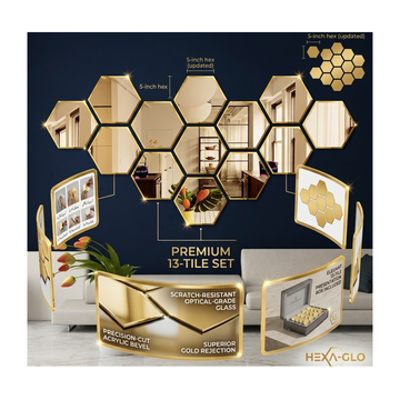 Hexagon Acrylic Mirror Set – 13-Piece Modern Decorative Wall Mirrors