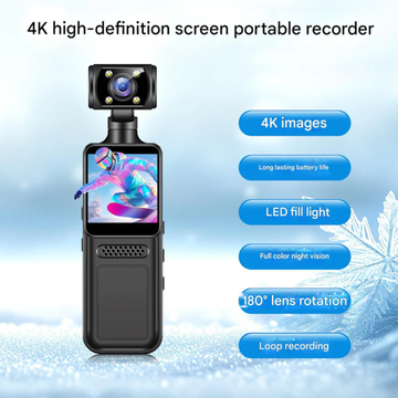 4K Portable Video Recorder with Screen, LED Fill Light & 180° Rotating Lens