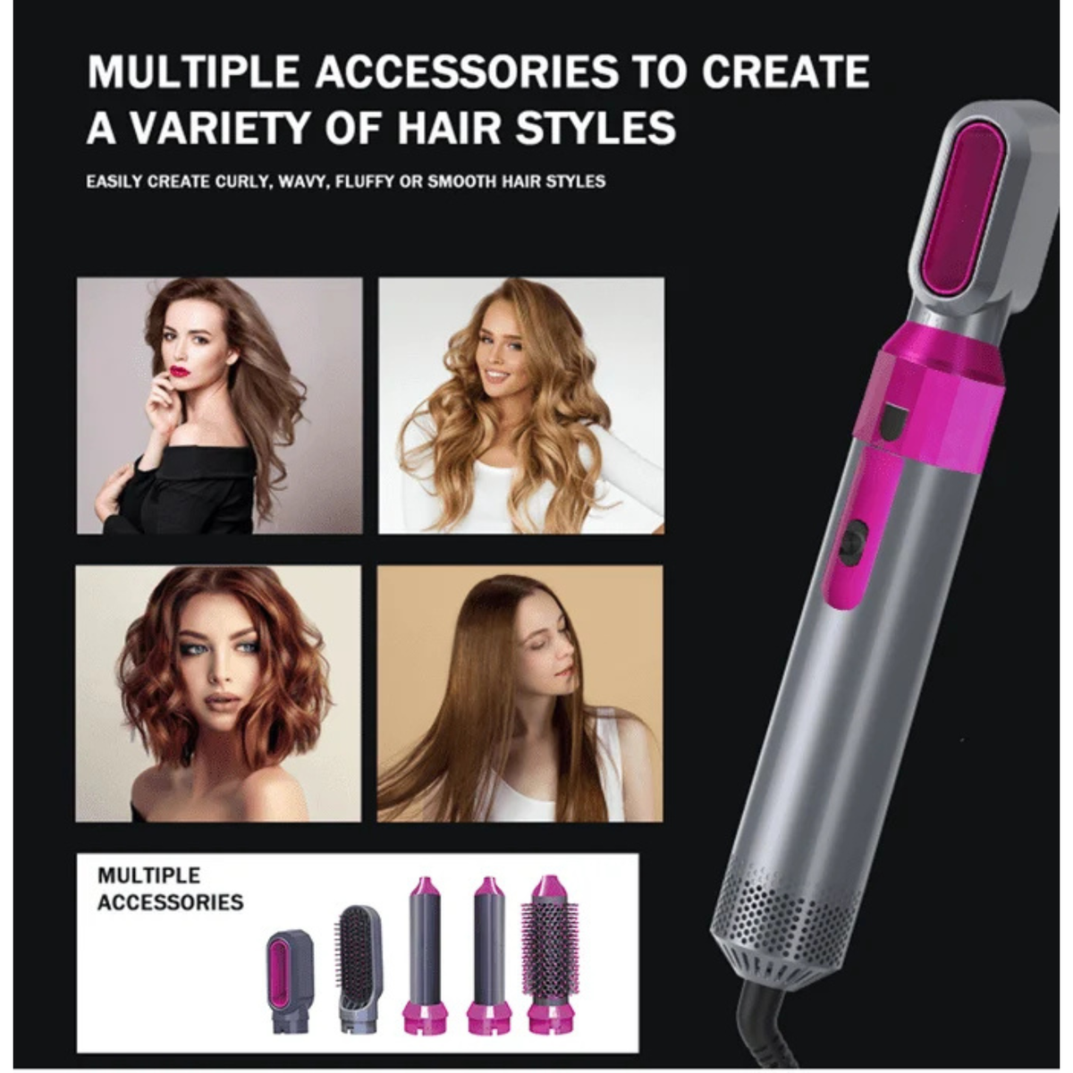 5-in-1 Hot Air Brush – Hair Dryer, Volumizer & Styling Tool
