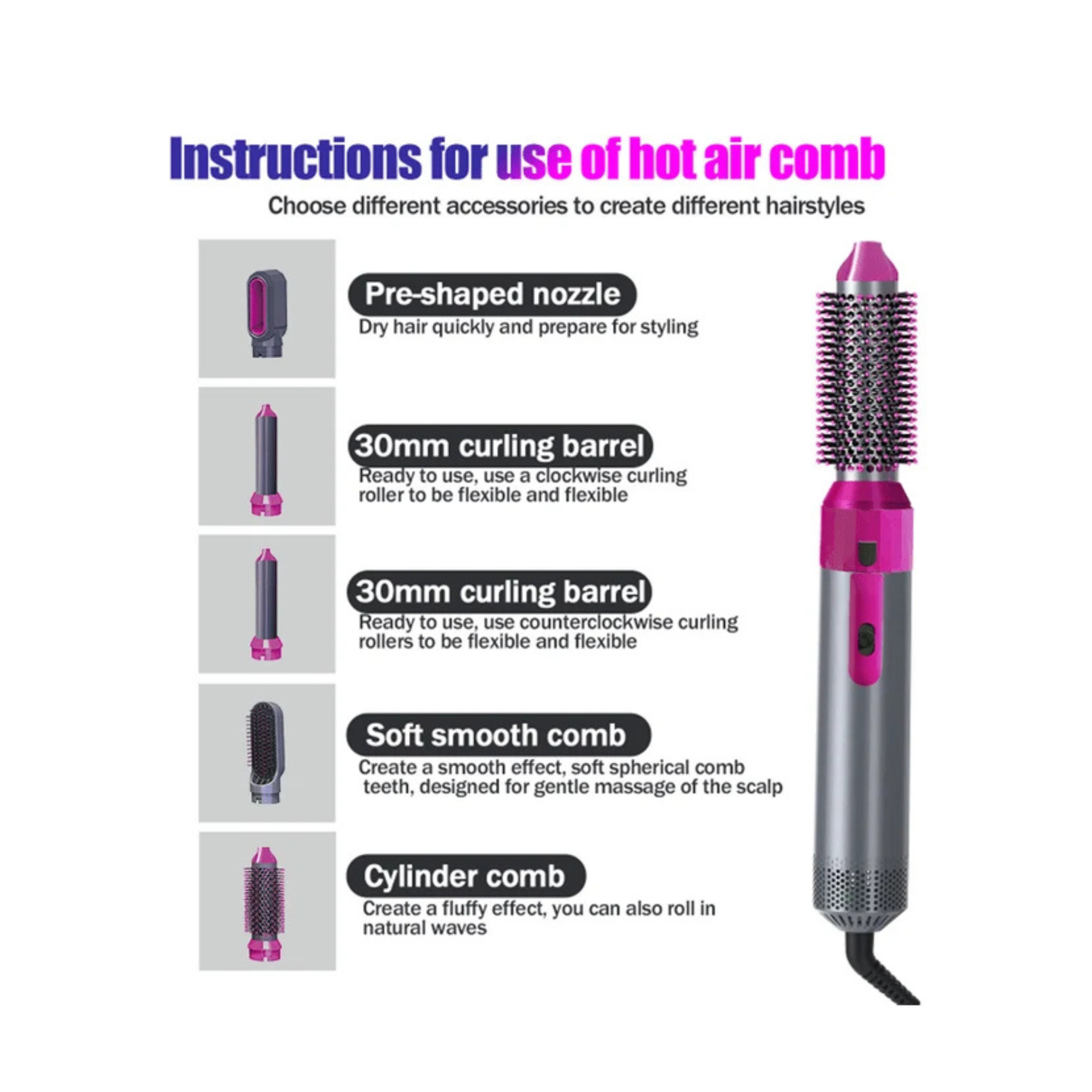 5-in-1 Hot Air Brush – Hair Dryer, Volumizer & Styling Tool