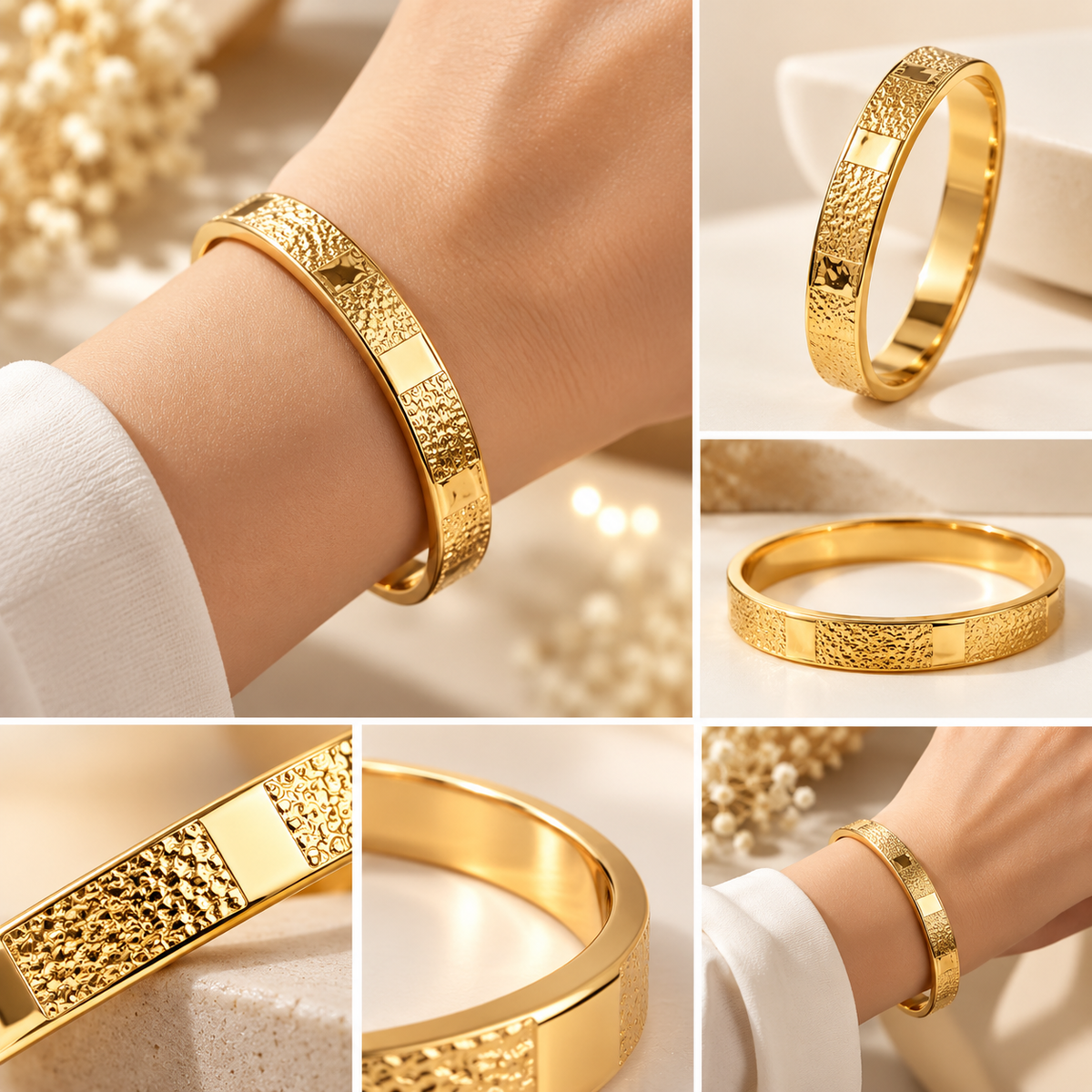 Gold Textured Cuff Bracelet for Women | سوار ذهبي أنيق للنساء