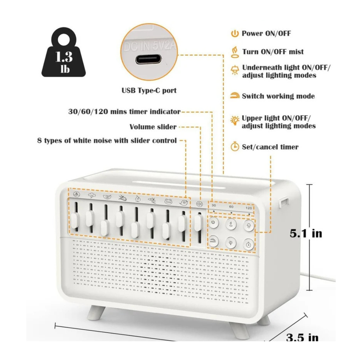 Noise Sleep Machine with Diffuser – White Noise Sound & Aromatherapy Night Light