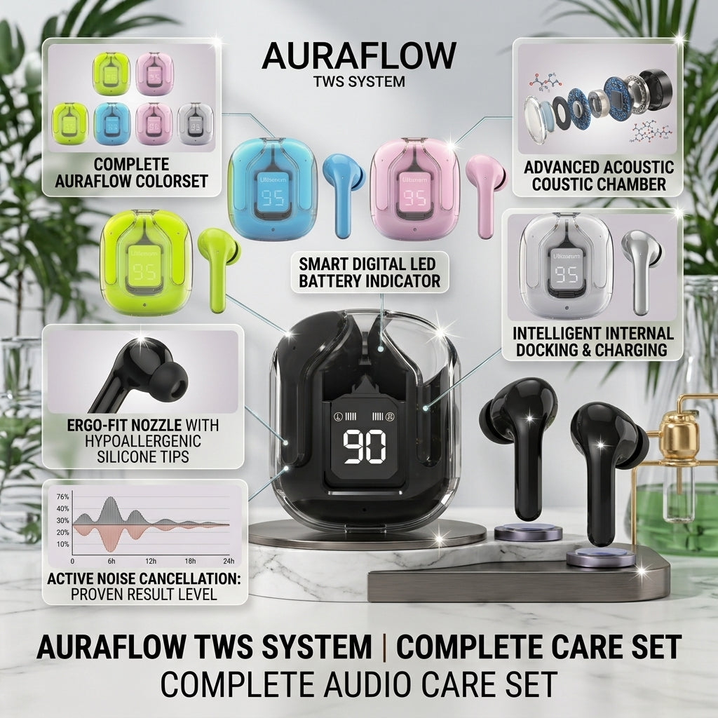 T6 Crystal Wireless Earphones with Digital Display & Charging Case