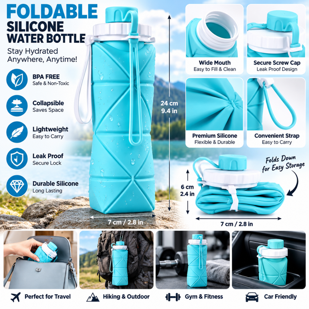 Portable Silicone Folding Water Bottle – Collapsible, Reusable & Travel-Friendly