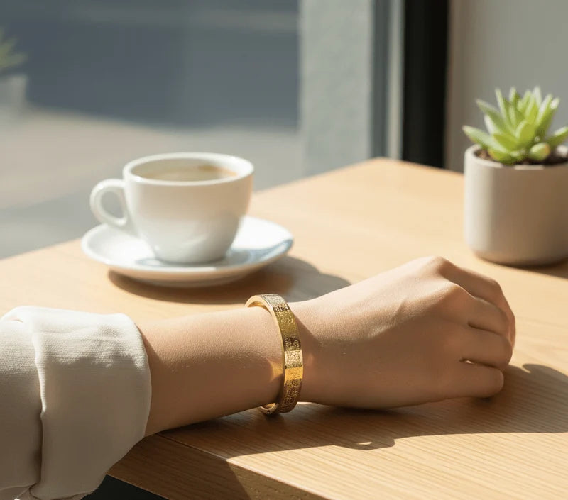 Gold Textured Cuff Bracelet for Women | سوار ذهبي أنيق للنساء